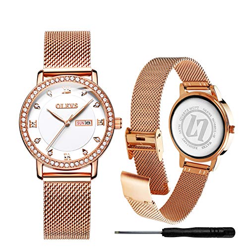 OLEVS Gold Diamond Calendar Watches for Women Waterproof Inexpensive Analog Quartz Wrist Watches for Women Ladies Student Gifts Watch