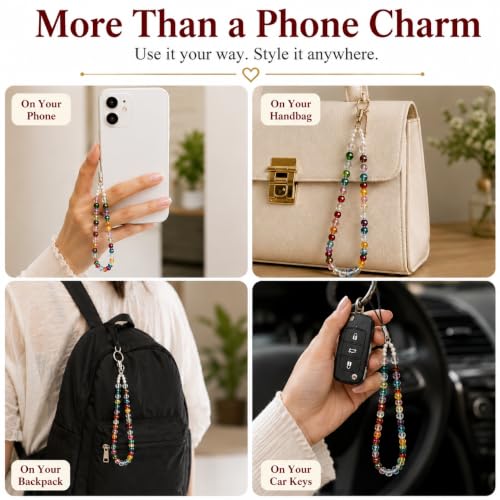 Image of Handmade Beaded Phone Charm Strap for Women & Girls | Aesthetic Mobile Charm | Pearl & Crystal Bead Wrist Strap | Cute Phone Bag Accessory | Korean Style