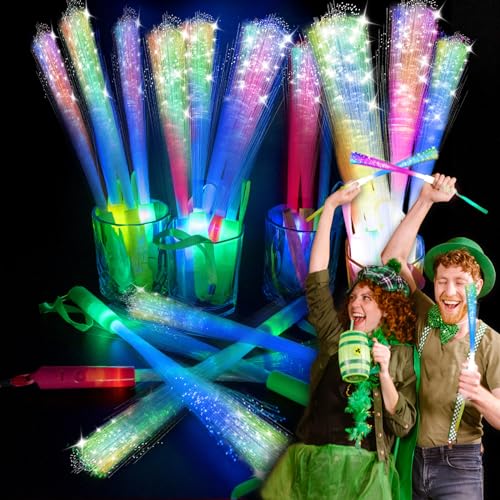 SHQDD 28 PCS Glow Fiber Wands Sticks, LED Light Wands, Glow in The Dark Party Supplies, Fiber Optic Wands, LED Flashing Sticks, Fiber Optic Light Wand Stick for Party, Wedding, Halloween & New Year