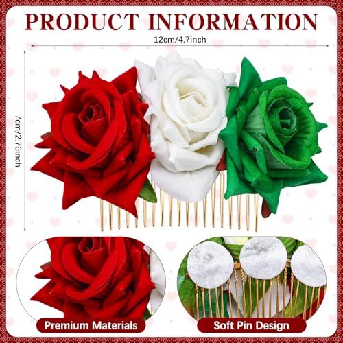 Suncalla Pack de 3 Accesorios para el Cabello Mexicanos Pinzas con Flor Rosa para Mujeres Día de la Independencia Mexicana Viva México miniatura 2