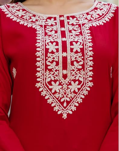 Image of SKYLEE Cotton Printed, Embroidery and Mirror Work A-Line Kurta Set with Dupatta