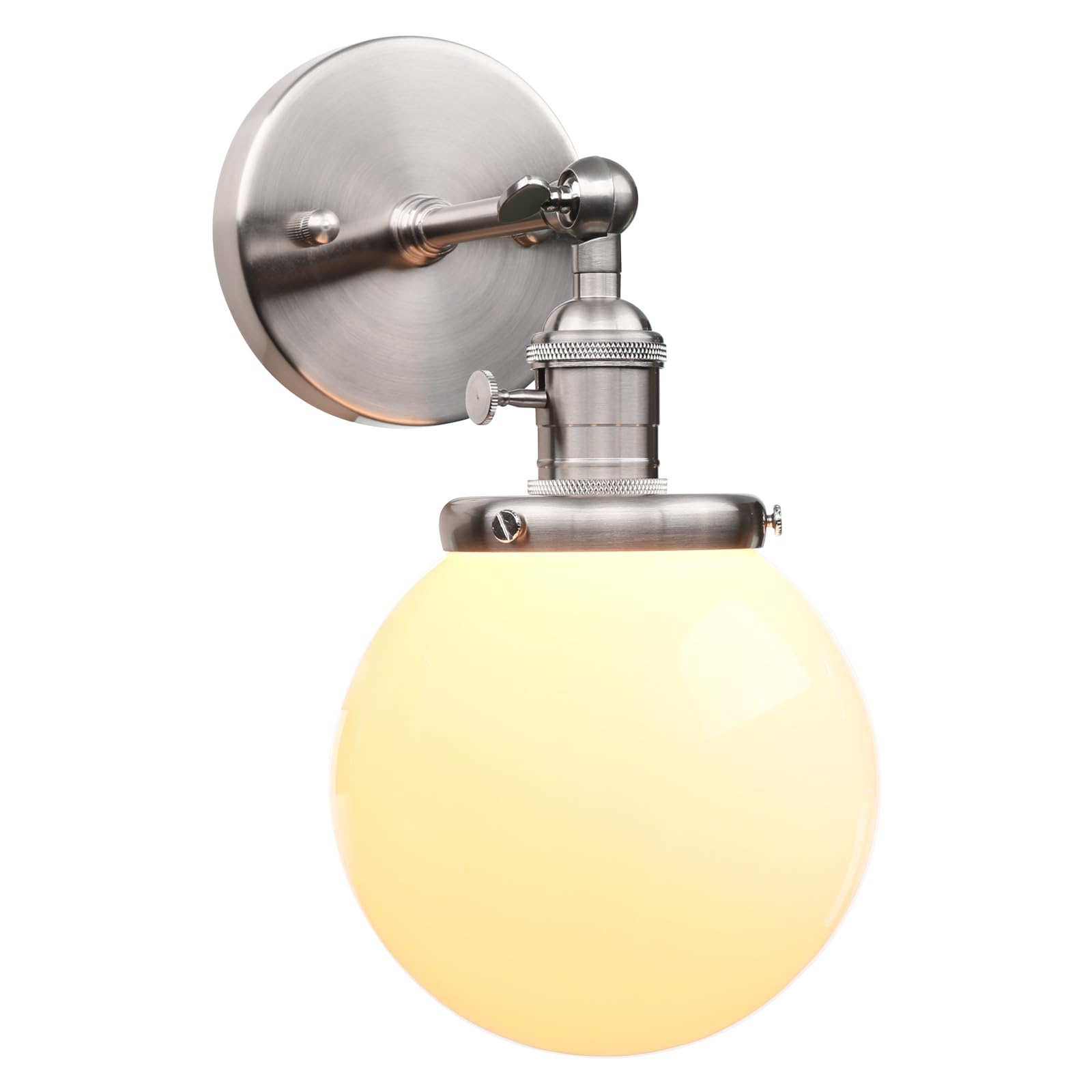 PERMO Vintage Industrial Wall Sconce with 5.9" Round Globe Milk White Glass Hand Blown Shade Brushed Nickel Sconces with E26 Bulb Base Hardwired Wall