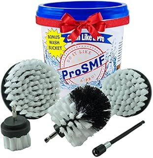 ProSMF Drill Brush Set Car Detailing Kit - Tires - Wheel Brush - Rims - Glass - Carpet - Leather - Fabric - Cleaning Supplies - Car Mats - Car Accessories - Automotive Soft White Bristles