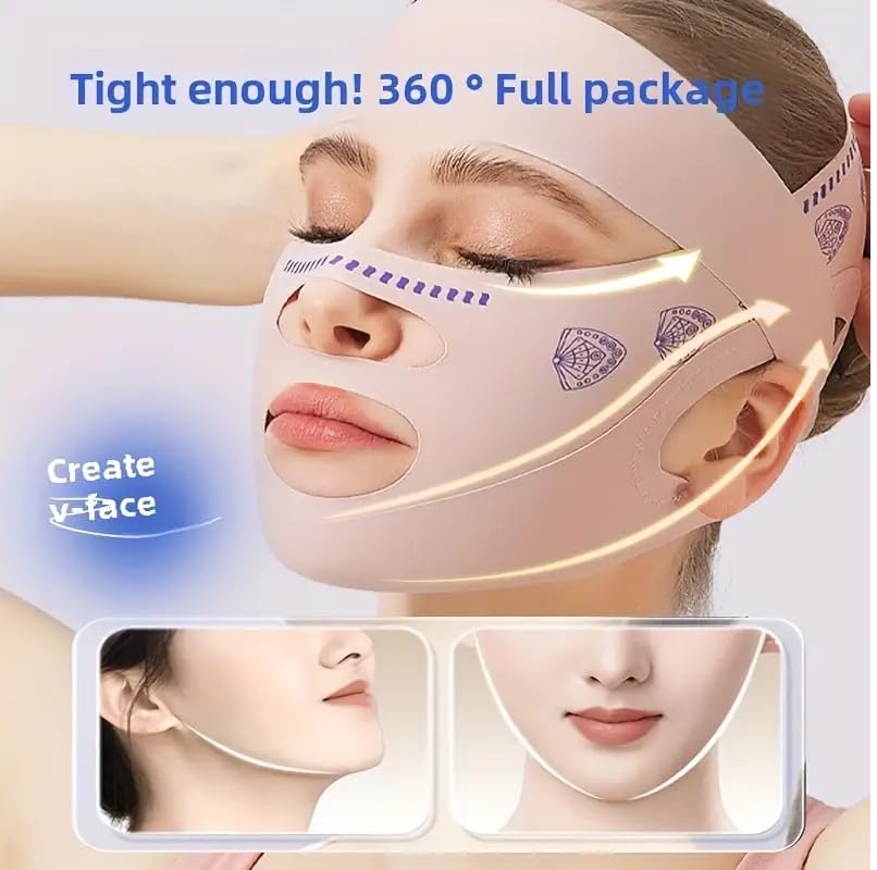 FEORA V Line Face Lifting Device Jaw Line Shaper Double Chin Lift Mask Double Chin Reducer Jaw Line Shaper Lift Mask Face Toning Belts Anti-wrinkle Skin Tightening Belt Face Lifting Mask (Pink) 3