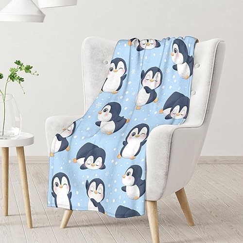 Penguin Blankets - Soft Fuzzy Blanket Throw for Kids, Adults - 60"x80" Flannel Blankets for Bed, Couch & Living Room - Blue Cute Blanket Gifts