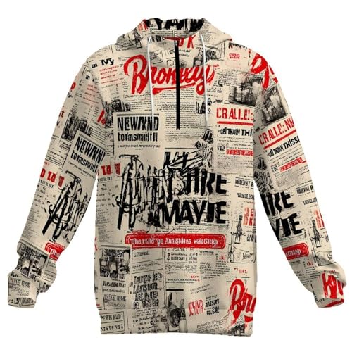 Newspaper Print Fall Men's Casual Long Sleeve Hooded Zip Up Pullover Sweatshirt4