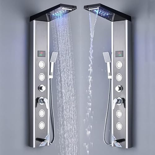 Brushed Nickel Shower System Luxury Black Led Shower Panel Spa Massage Jet Shower Faucet Bathroom Waterfall Rain Shower Column System Faucet Bathoom Rustproof And Durable ( Color : Black 8020 , Size : #TOP5