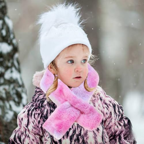 Kids Toddler Scarf Winter Rainbow Scarf Gradient Cross Tie Collar Fluffy Fur Plush Scarves Neck Warmer for Girls Boys2