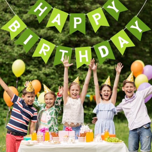 Image of Happy Birthday Banner Sign, Birthday Garland Wall Door Hanging Banners Flag for Women Men Boys Girls Party Backdrop Decorations, Personalized Name Banner White Letters Green