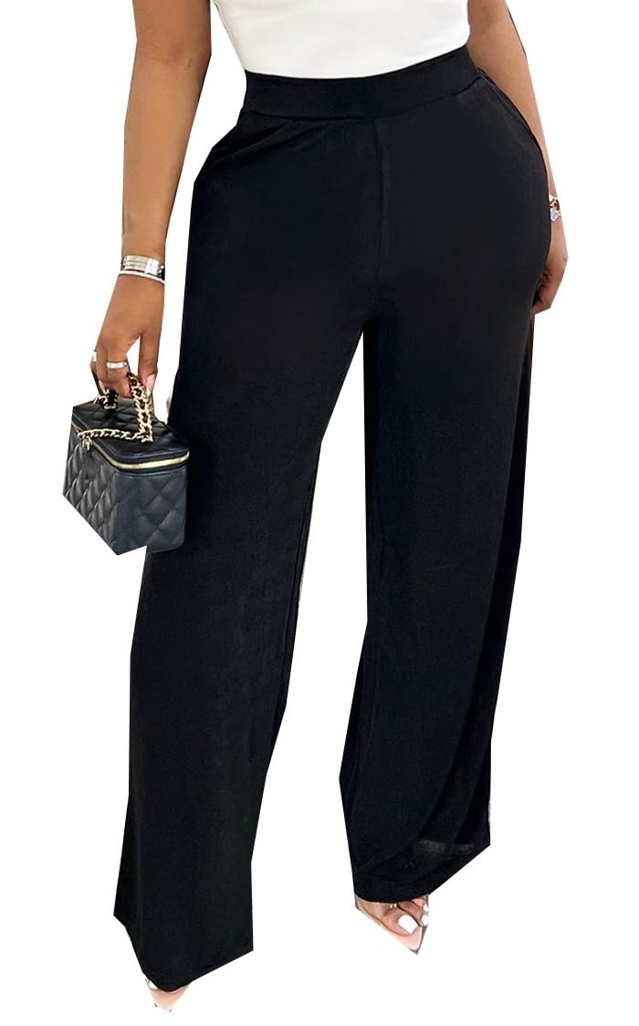 Womens Casual Hight Waist Bodycon Dress Pants Stretch Work Business Wide Leg Sweatpant