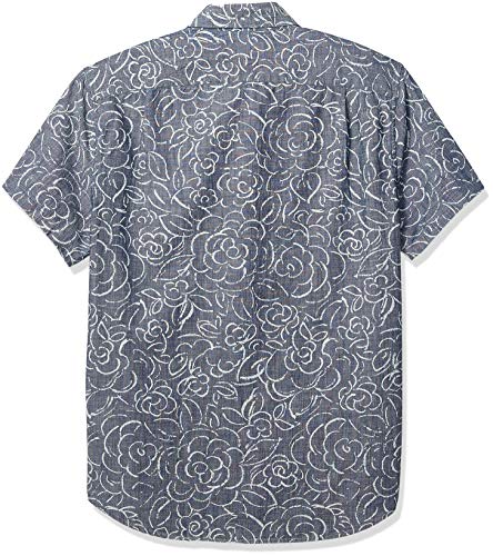 J.Crew Mercantile Men's Slim-Fit Short-Sleeve Printed Chambray Shirt, Chalkboard Roses Navy, M