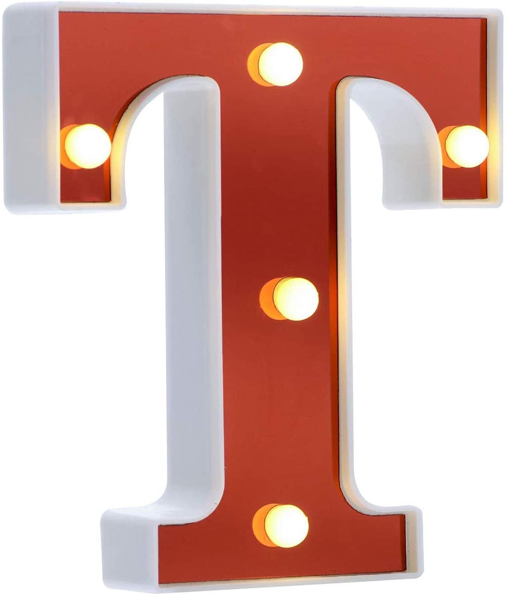 DUBENS Illuminated Number Letter LED Light, Creative Night Lights, LED Illuminated English Letters, Alphabet Numbers Lamp, Red Decoration Lights, Battery Operated (T)