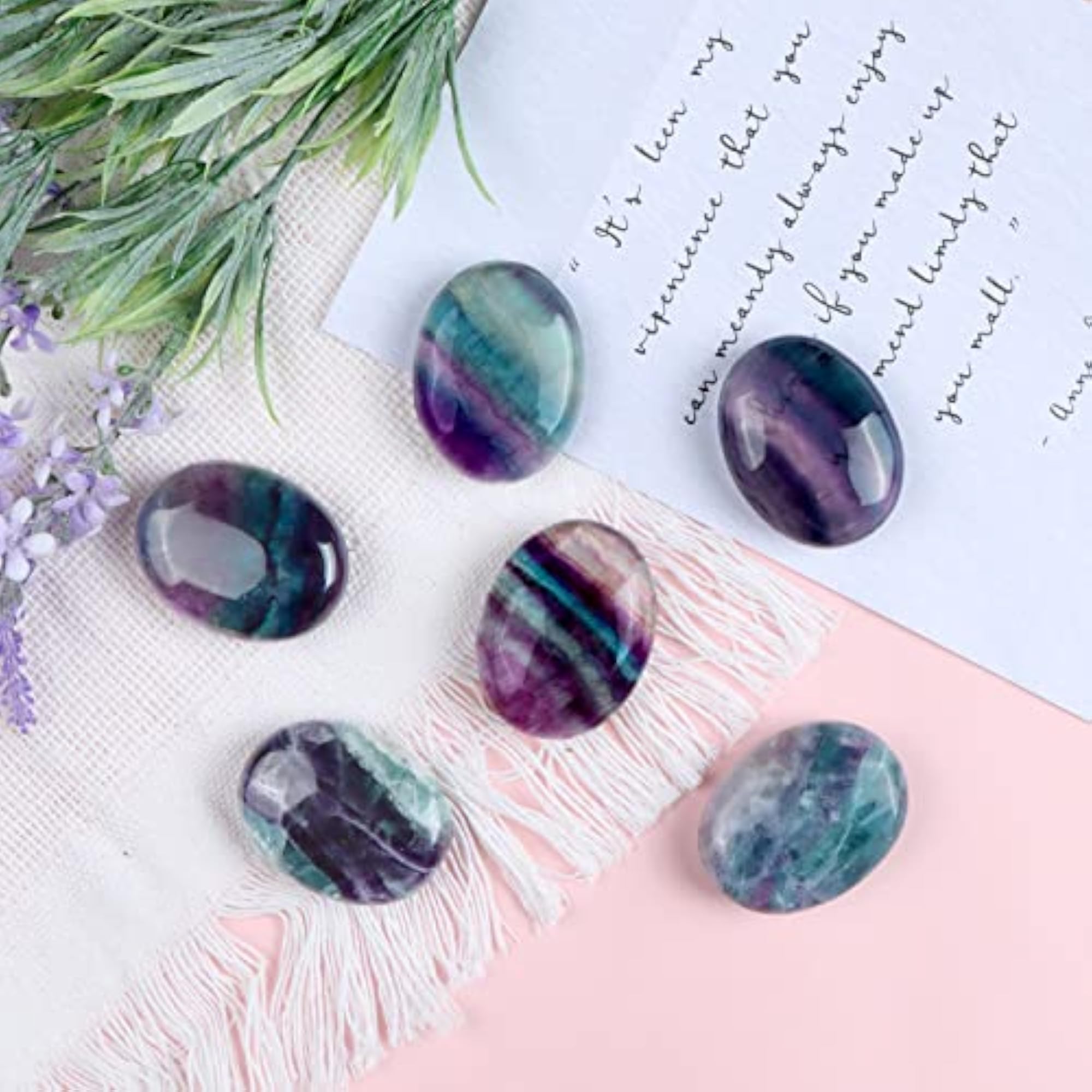 2PCS Thumb Worry Stones and Crystals Palm Stone Sets, Rainbow Fluorite