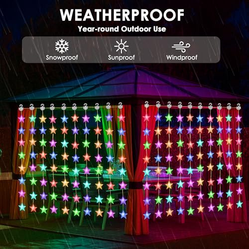 Image of Gesto 80 Star Curtain Lights - Multicolor LED Fairy Lights with 8 Modes Remote | 5V USB Powered Star String Lights for Home, Balcony, Bedroom, Christmas, Diwali Decoration & Hanging Lights(10 x 3 Ft)