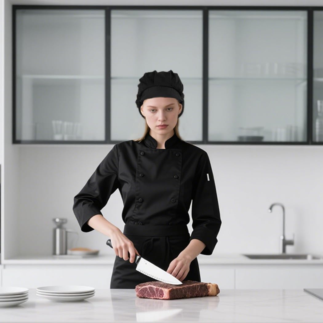 Voarge 2 pezzi cappello da cucina chef elastico traspirante Nero 55/62 cm