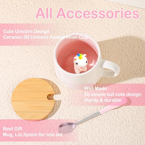 BigNoseDeer Geschenke Für Frauen Süß 3D Einhorn Tasse Kawaii Lustige Tassen Deckel Personalisiert Geschenke für Mädchen Kaffeebecher Geschenk Freundin Teetasse Kinder Geburtstagsgeschenk Weihnachten