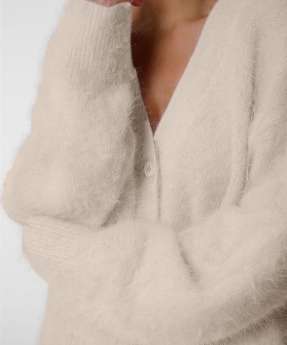Womens Fuzzy Sweaters Cardigan V-Neck Button Down Oversized Mohair Sweater Casual Y2k 2025 Fall Winter - Image 4
