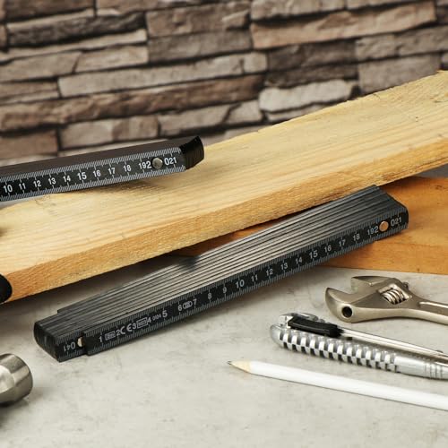 com-four® 5x Zollstock aus Kunststoff - 2 Meter Gliedermaßstab mit 10 Glieder - Meterstab metrisch in schwarz (5 Stück - 2 Meter - schwarz)