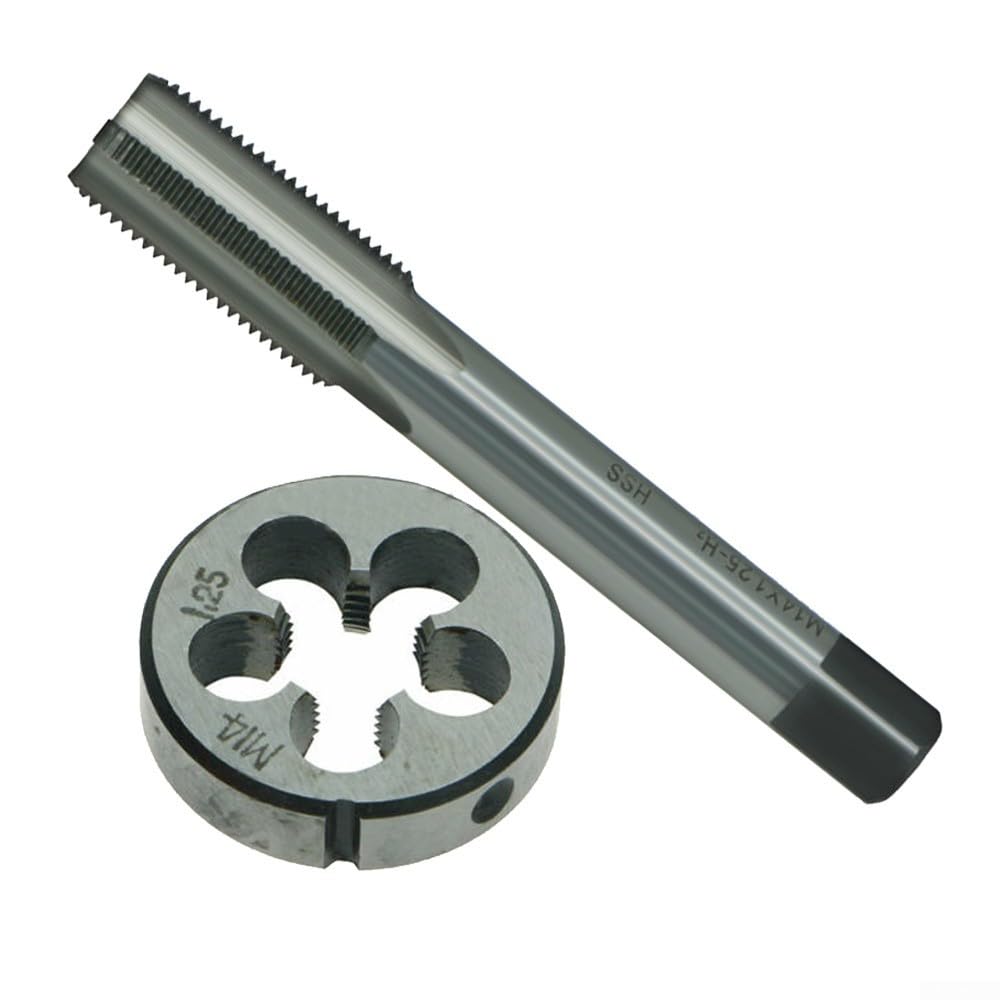 Zestaw gwintowników i narzynek, gwintownik i narzynka do gwintów okrągłych, gwint metryczny prawy M14 x 1,25 HSS, skok 14 mm x 1,25 mm do naprawy gwintów