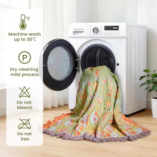Image of MSGKV Boho Throw Blanket 90 inchx90 inch Fall Cotton Butterfly Floral Blanket