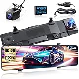 ドライブレコーダー ミラー型 【2025新登場・4K画质】 前後カメラ 12インチ超大画面 タッチパネル式 SDカード付き IMX589センサー採用 2160P解像度 HDR/WDR画像補正技術 前後同時 ミラレコ エンジン連動 自動緊急録画 上書き録画 24時間駐車監視機能 全国LED信号機対策 操作簡単 デジタルルームミラー 伸縮式レン 暗視機能 防水リアカメラ 操作簡単 (ブラック)