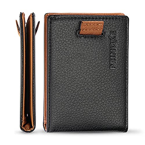 Primoxe Mens Slim Wallet Minimalistic Slim Pocket Wallet - Minimalist Bifold Front Pocket Wallet for Men - Credit Card Pull Tabs, Removable Metal Money Clip, Card & ID Holder with RFID Blocking Vegan Friendly