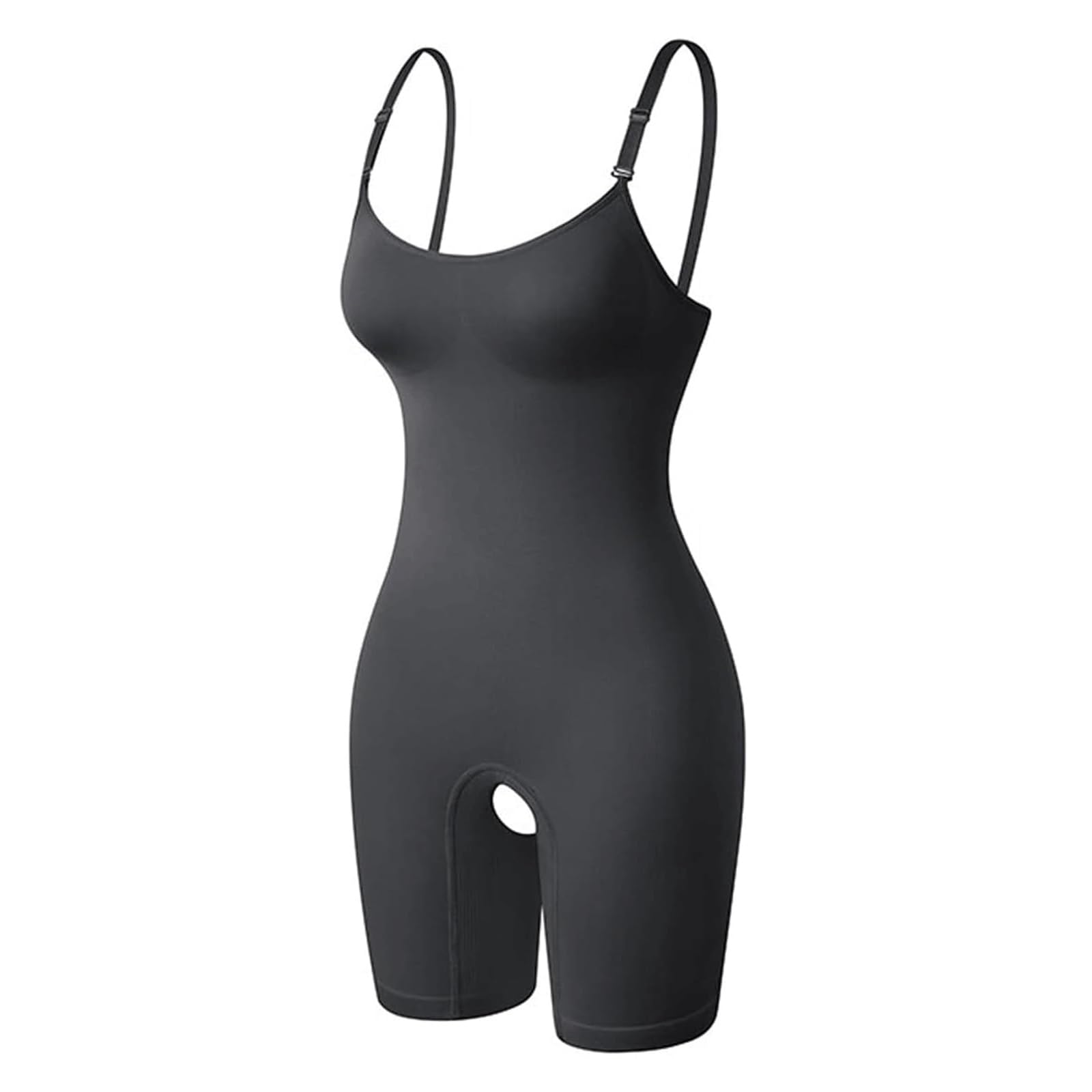 GddOGUK Women Bodysuit Shapewear with Open Crotch,Adjustable Spaghetti Strap Tummy Control Butt Lifter Compression Mid Thigh Body Shaper(Nero,M)