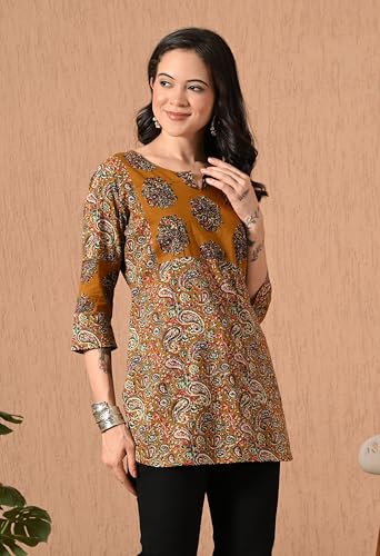 Image of Amazon Brand - Tavasya Women Floral Printed Round Neck Kurta | Everyday Ethnic Wear | 3 /4th Sleeve Top