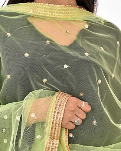 Image of YOUTHQUAKE Women's Net Embroidered Full Size Dupatta With 4 Side Golden Lace