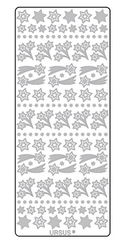 Ursus- Creative Pegatinas de Estrellas Fugaces, 5 Hojas, Color Plateado, Plata (Buntpapierfabrik Ludwig Bähr GmbH & Co. KG 59310066)