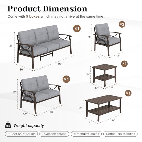 Image of FansaFurn 6-Pieces Outdoor Patio Furniture Set, Outdoor Metal Sectional Furniture with Cushions, Outdoor Conversation Seating Set with Coffee Table for Garden, Balcony, Deck, Backyard, Grey