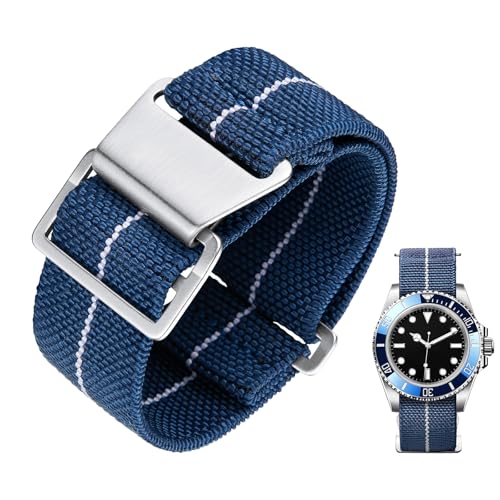 Image of BINLUN Elastic Nylon Watch Band 18mm 20mm 22mm Marine Nationale Fabric Military Parachute Replacement Watch Strap Men Women Silver & Black Buckle - Upgraded Hook-and-Loop Buckle