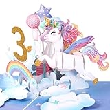 Liif Unicorn Happy 3rd Birthday Card, Pop Up Birthday Card for 3 Year Old for Kids, Girl