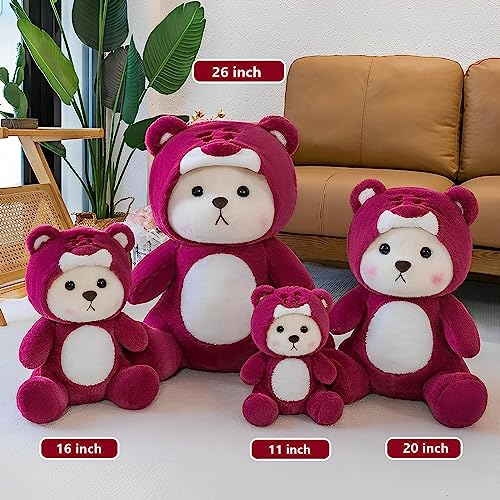 Image of Cartoon Plush Cross-Dressing Teddy Bear Plush Toy, Cute Teddy Bear with Removable Stitchhat (Pink StrawberryBear, 11 inch / 0.5 lb)
