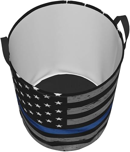 Miniatura 3 de Cesta de lavandería redonda con diseño de bandera de línea azul americana, impermeable, con asa, cesta de almacenamiento para el hogar