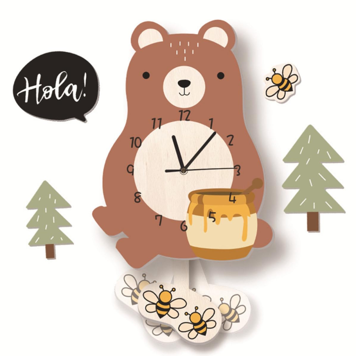 1pieza Reloj de Pared Infantil Colgante con Diseño de Oso Caricatura Movimiento Silencioso para Habitación Aula y Decoración de Pared de Habitación Infantil