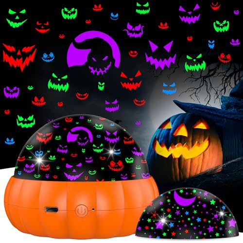 Halloween Pumpkin Night Light Projector for Kids, Star Projector Night Lights with Jack O'Lantern...