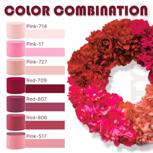 Image of PartyWoo Burgundy and Pink Crepe Paper Streamers 8pcs 656ft Pack of Maroon Light Hot Pink Peach Pearl White Crepe Paper Streamers for Graduation Engagement Birthday Bachelorette Party Decorations