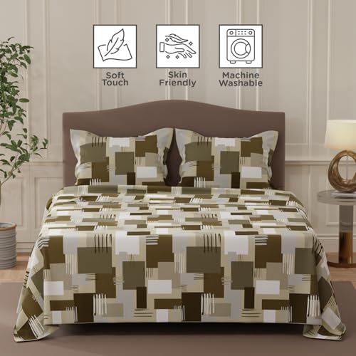 Image of Layers 100% Cotton Bedsheet for Double Size Bed | Lumina Floret Collection | 144 TC Soft & Breathable | Floral Print with 2 Pillow Covers | Wrinkle Free & Colorfast | 3 Piece Bedding Set - Grey
