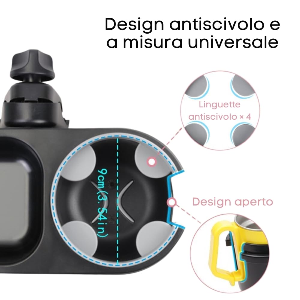 Vassoio Universale per Passeggino con Portabicchieri, Vassoio Snack Universale per Passeggino con Portabicchieri, Accessorio per Passeggino, Vassoio Snack per Passeggino