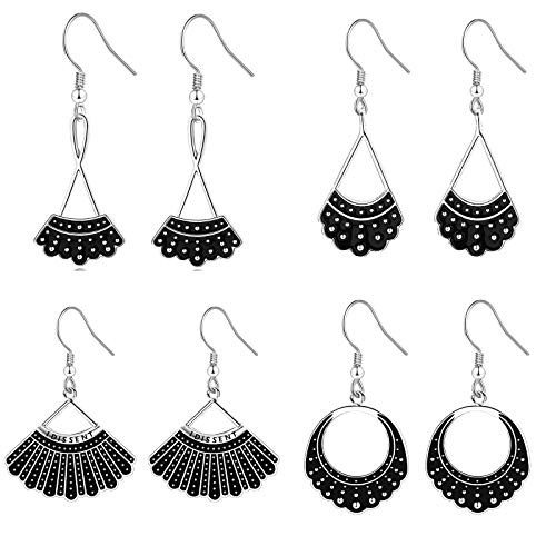4 Pairs Ruth Bader Ginsburg Earrings for Women Sterling Silver Dissent Collar Earrings Drop Charms Jewelry Girls Gifts for Fans