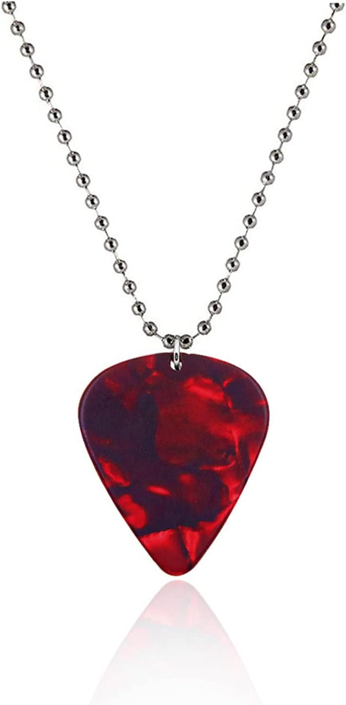 HOMEBEARJ Guitar Pick Necklace, Eddie Munson Guitar Pick Necklace for Men, Boys, Women Red Guitar Pick Pendant Jewelry, Stainless Steel, No Gemstone