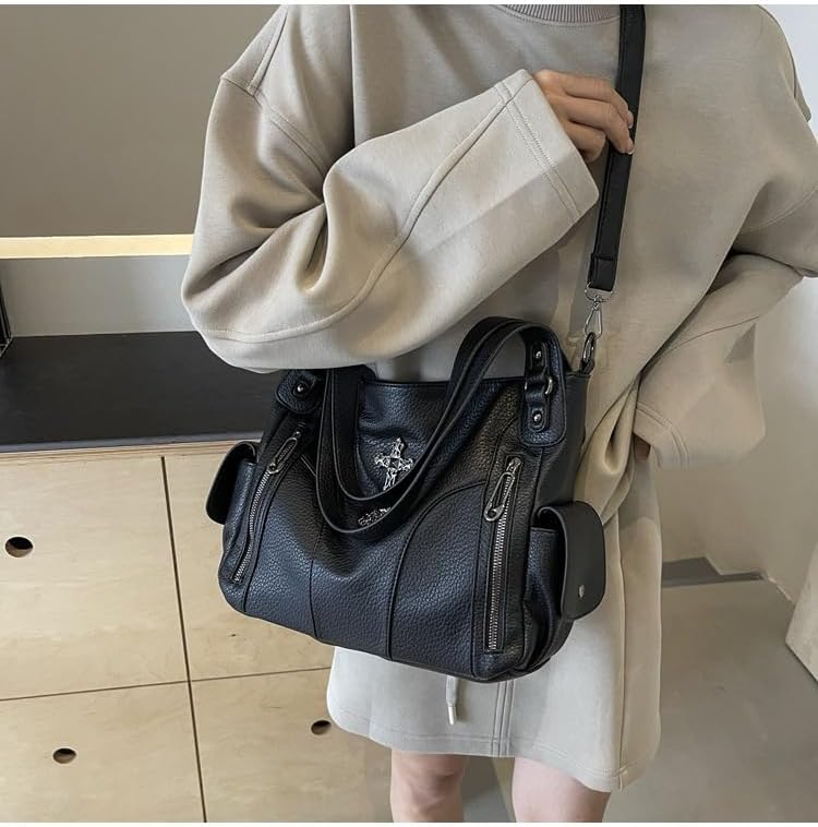 Hibilog Women's Y2k PU Slouchy Hobo Bag, Large Capacity Retro Crossbody Bag, Stylish Tote Bag for Commute Travel Weekend - Image 4