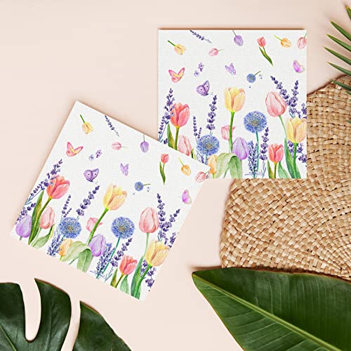Anydesign 80 Pack Tulip Luncheon Napkins Disposable Spring Flower Butterfly Paper Decorative Napkins Floral Dessert Dinner Hand Napkin For Baby Shower Party Supplies Decoration, 6.5 X 6.5 In #TOP5