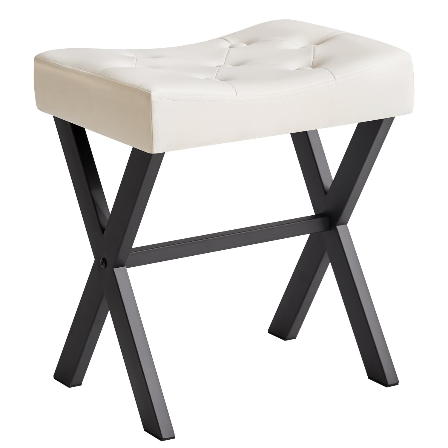 IBUYKE Taburete de Maquillaje PU en Forma de u, Taburete de Maquillaje Cuadrado con piernas en Forma de x, Taburete de Pedal del Asiento otomano, Mesa Lateral pequeña Multifuncional, Blanco WBD019W