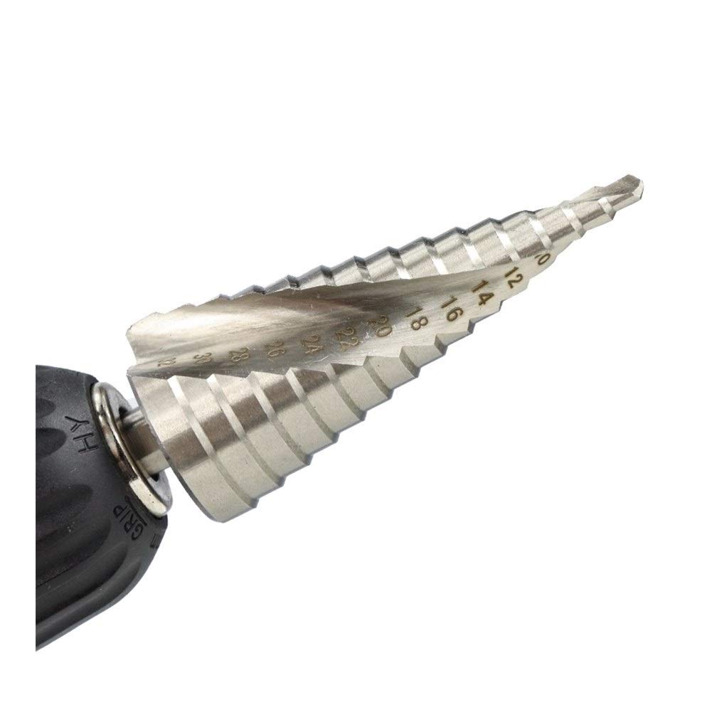 Juego de brocas escalonadas con ranura en espiral HSS Perforación de orificios de titanio Flauta en espiral Taladro cónico escalonado de cobalto, broca escalonada de carburo HSS 4-32 mm 6-60 mm Broca