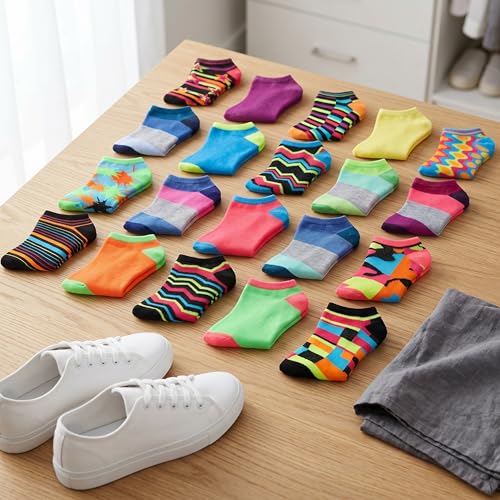 Image of Tipi Toe Women's 20 Pack Colorful Low Cut Socks - Lightweight, Breathable Design for All-Day Comfort Sizes 9-11 /10-13