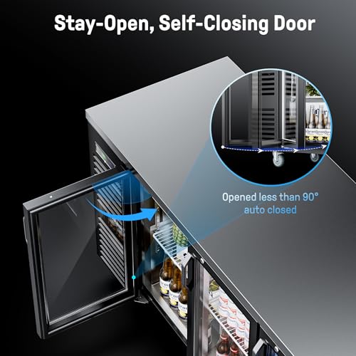 Image of Coolake 72 inch Commercial Back Bar Cooler with 3 Glass Doors, 24.2 Cu.Ft. Stainless Steel Top Back Bar Refrigerator, 33-41℉ Counter Height Back Beverage Refrigerator for Bar Restaurant Office