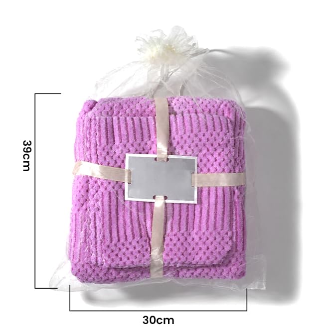 Image of it's maxam 2-Piece Microfiber Coral Fleece Bath Towel Set | Super Soft & Highly Absorbent Polyester Towels | Bath Towel (69 x 138 cm) + Hand Towel (35 x 75 cm) | Pastel Coral- Purple