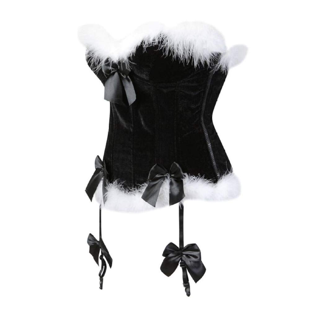 YUHOOE Set Di Lingerie Natalizia Da Donna,Bustier Con Corsetto Overbust Con Cerniera E Cinturino Sexy Con Fiocco In Piume,Costume Da Babbo Natale Burlesque Per Donna